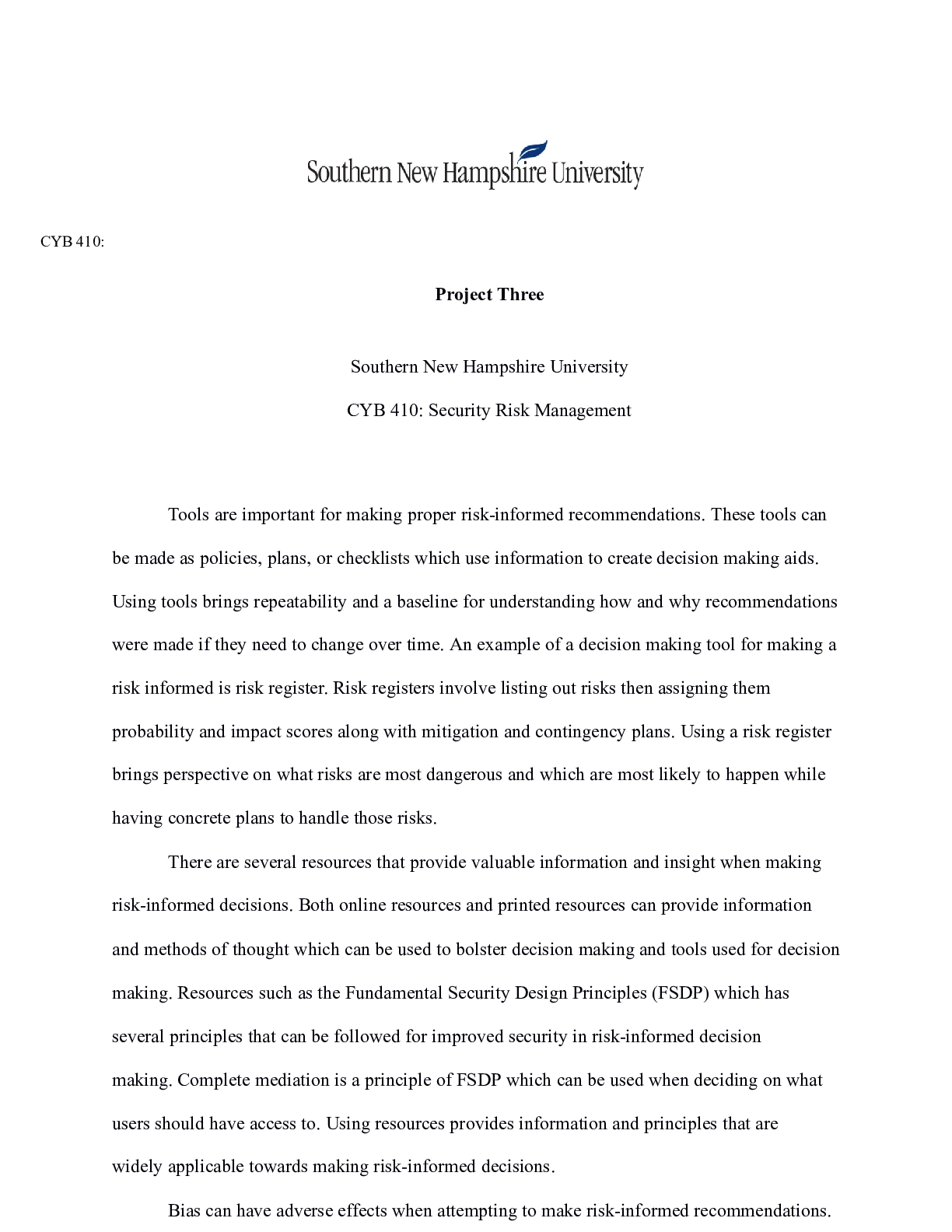 Preview image for CYB410 Project Three.docx    CYB 410:  Project Three  Southern New Hampshire University CY